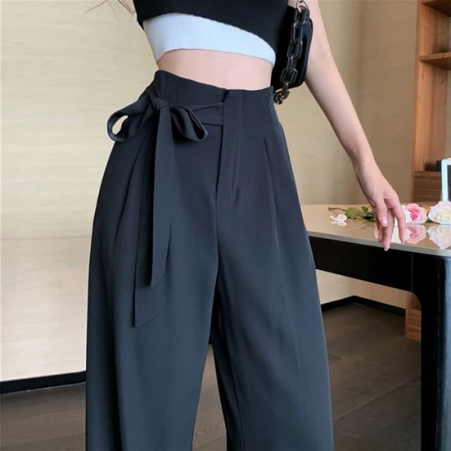 High Leg Tie-Up Dress Waist Plain Wide Pants
