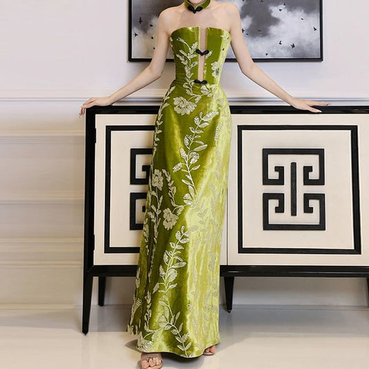 Evening Gown Floral A-Line Strapless Embroidered