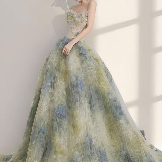Strapless Floral A-Line Evening Gown