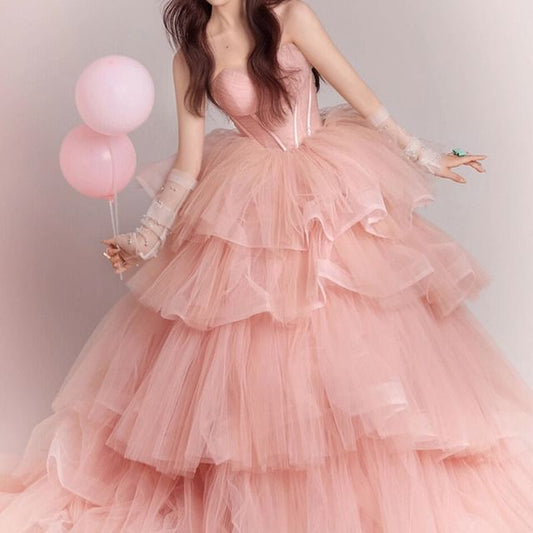 Gown Evening Ball Strapless Tiered Tulle