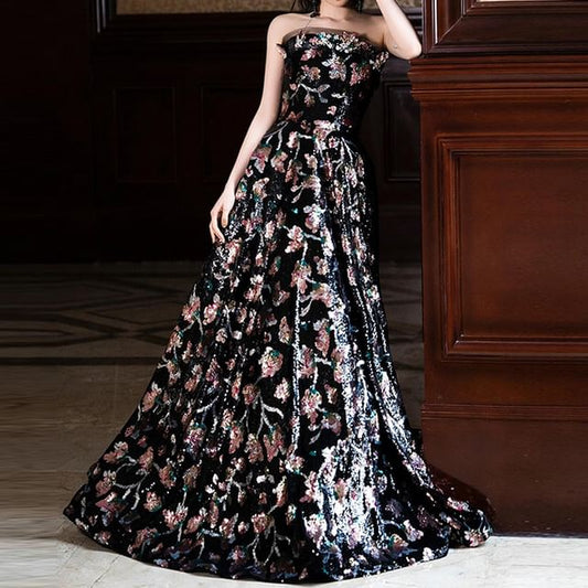Evening Gown Floral A-Line Strapless