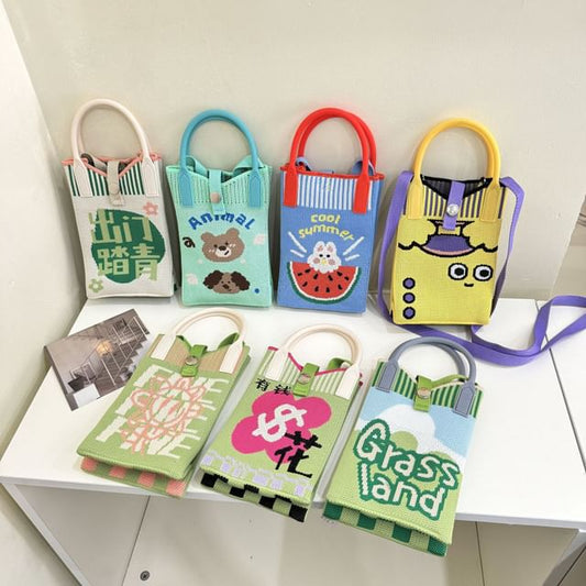 Handle Crossbody Bag Top Print Knit
