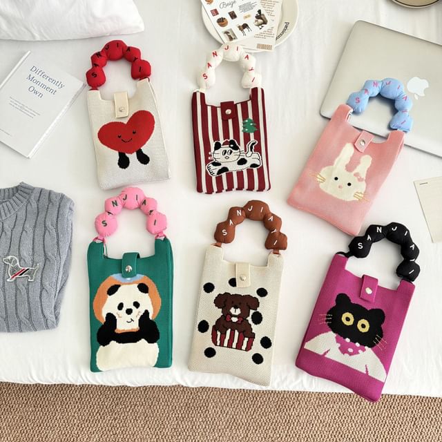 Print Top Bag Cartoon Donut Handle Knit Crossbody