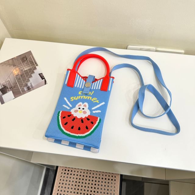 Handle Crossbody Bag Top Print Knit