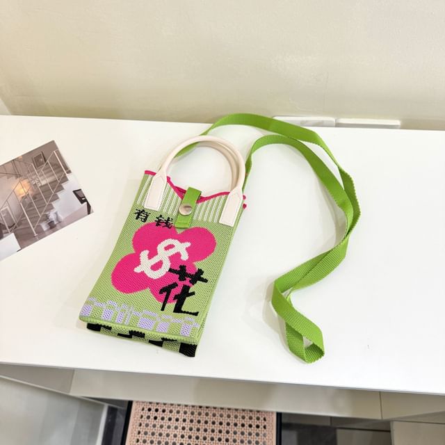 Handle Crossbody Bag Top Print Knit