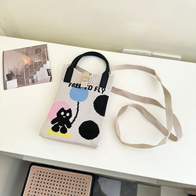 Handle Crossbody Bag Top Print Knit