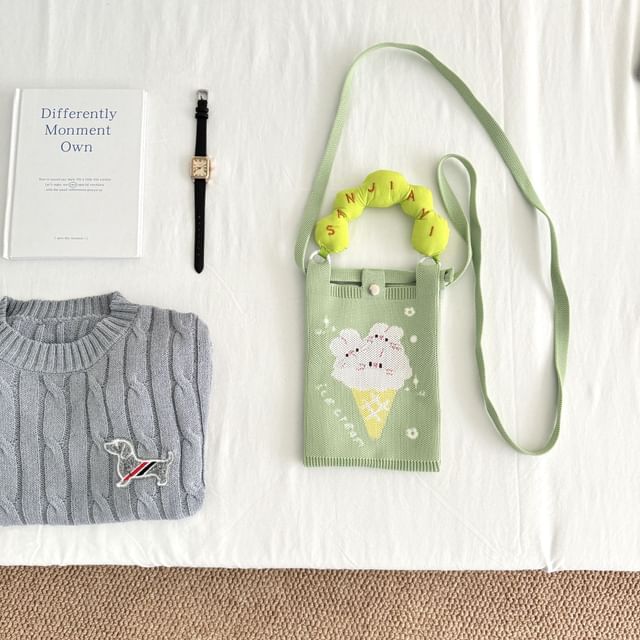 Handle Knit Print Bag Top Cartoon Donut Crossbody