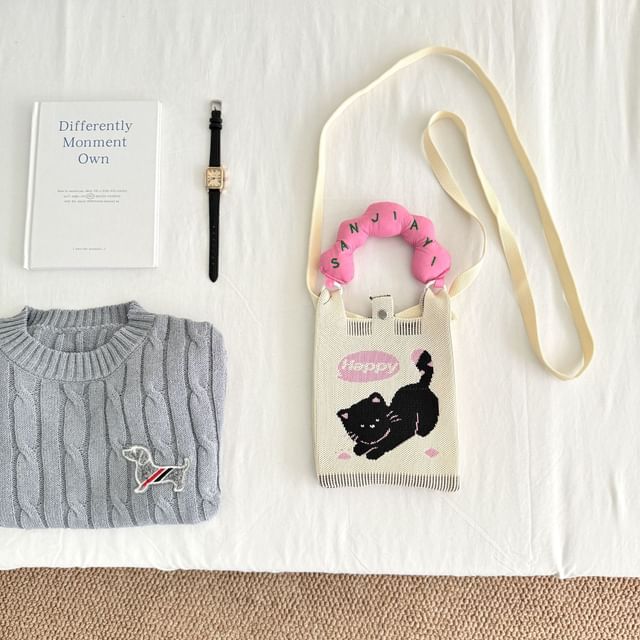 Handle Knit Print Bag Top Cartoon Donut Crossbody