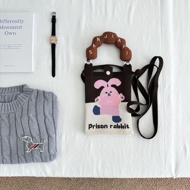 Handle Knit Print Bag Top Cartoon Donut Crossbody