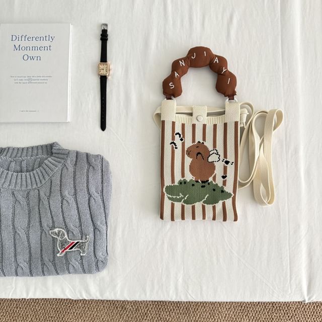 Handle Knit Print Bag Top Cartoon Donut Crossbody