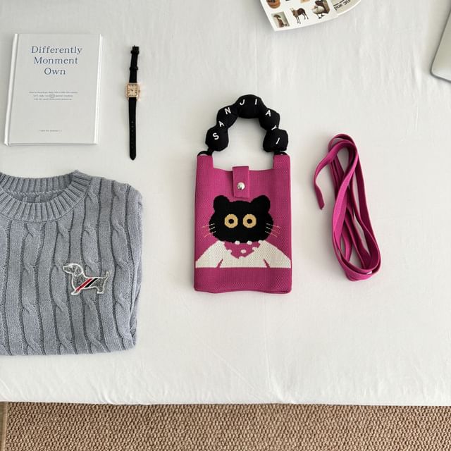Print Top Bag Cartoon Donut Handle Knit Crossbody
