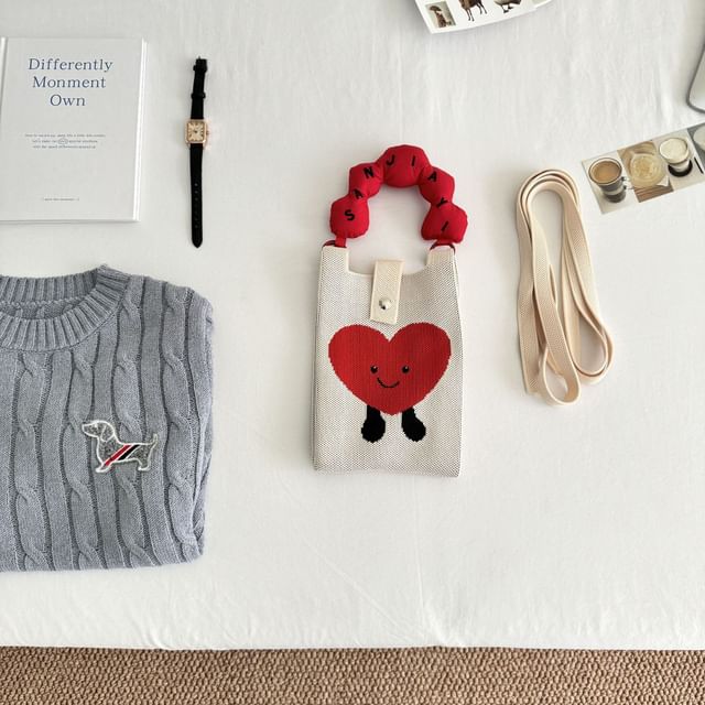 Print Top Bag Cartoon Donut Handle Knit Crossbody