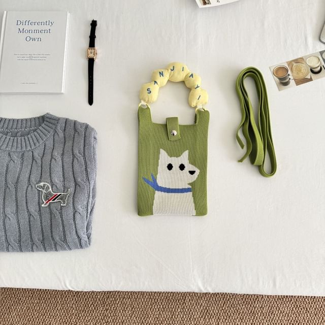 Print Top Bag Cartoon Donut Handle Knit Crossbody