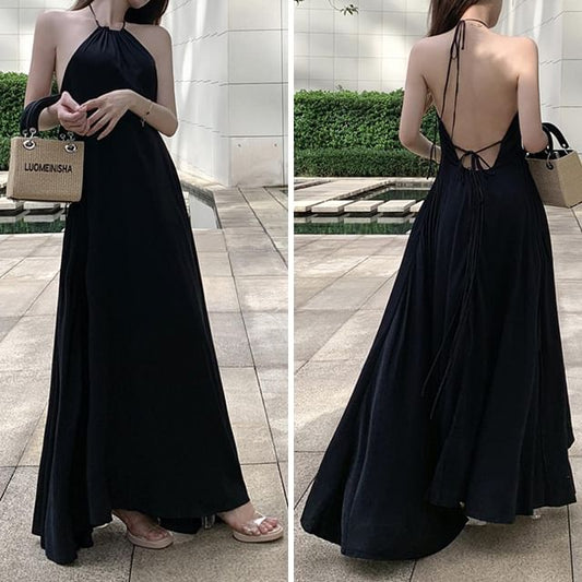 Halter Strappy Sundress Plain Maxi
