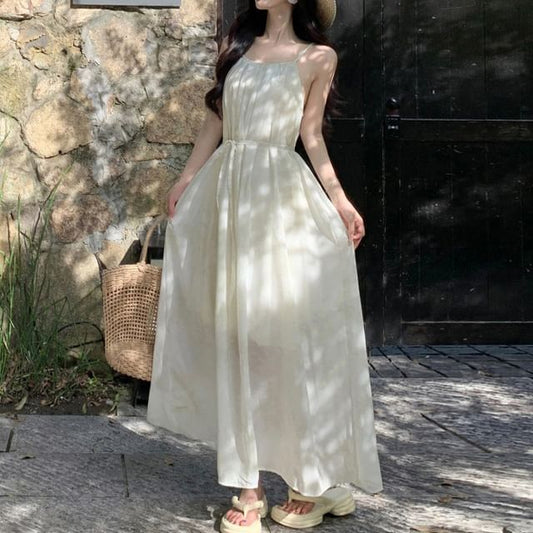Spaghetti Maxi Dress A-Line Strap Plain