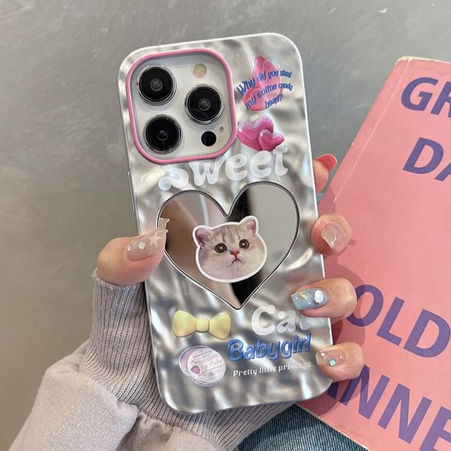 Mirrored Case Phone Heart Cat