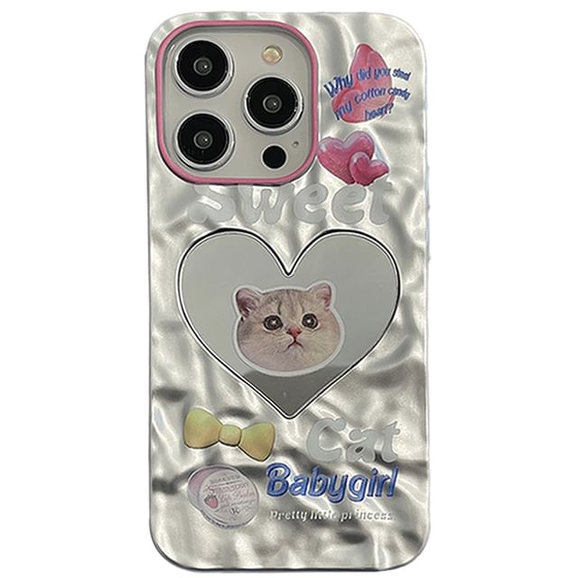 Mirrored Case Phone Heart Cat