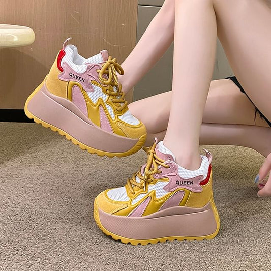 Lace-Up Panel Platform Mesh Sneakers