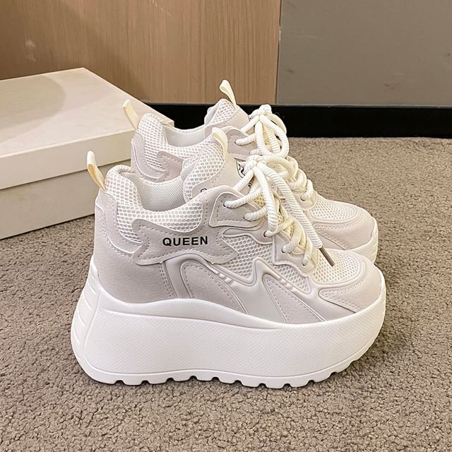 Lace-Up Panel Platform Mesh Sneakers