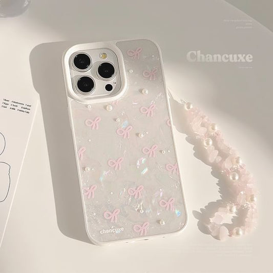 Phone / Faux Strap Adhesive Case Decoration Bow Pearl Set