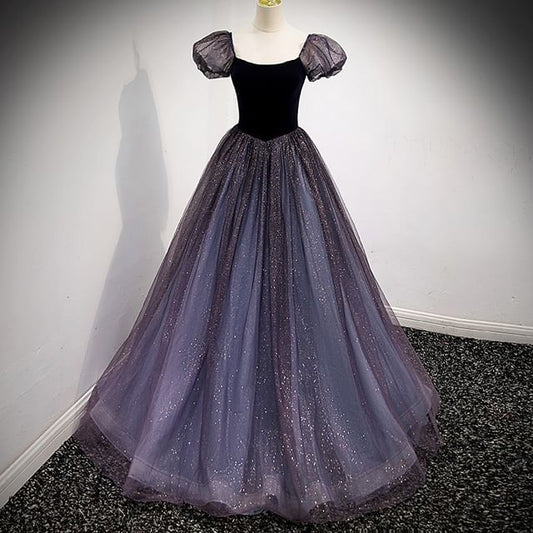 Ball Puff-Sleeve Gown Sequin A-Line