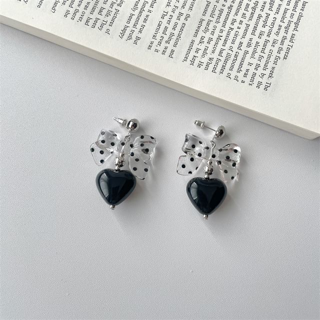 / Heart Accent Drop Necklace Earring