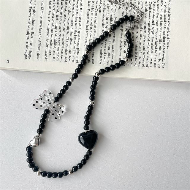 / Heart Accent Drop Necklace Earring