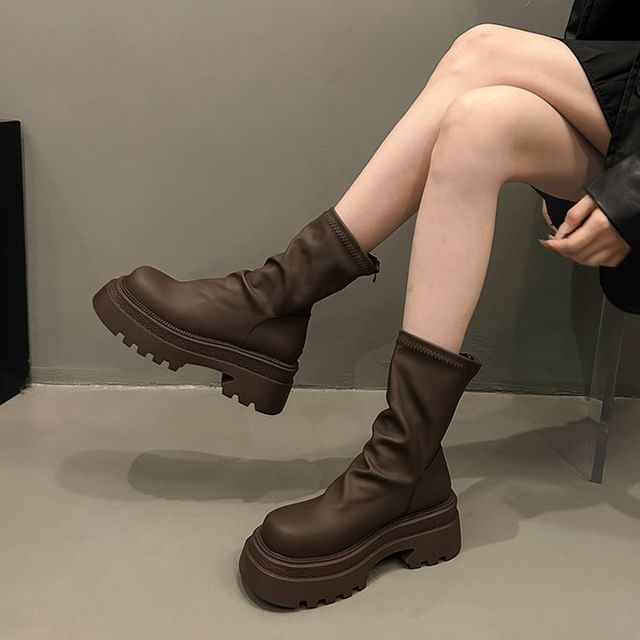 Plain Short Platform Boots Sock