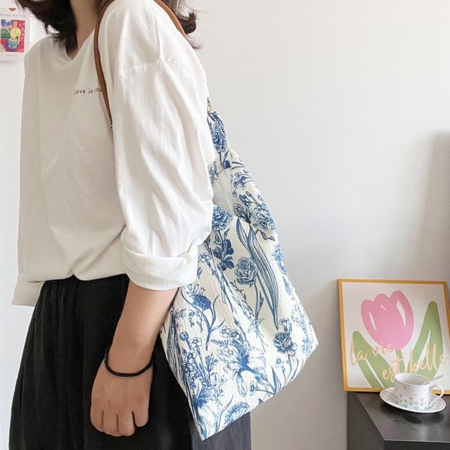 Floral Print Tote Bag Canvas