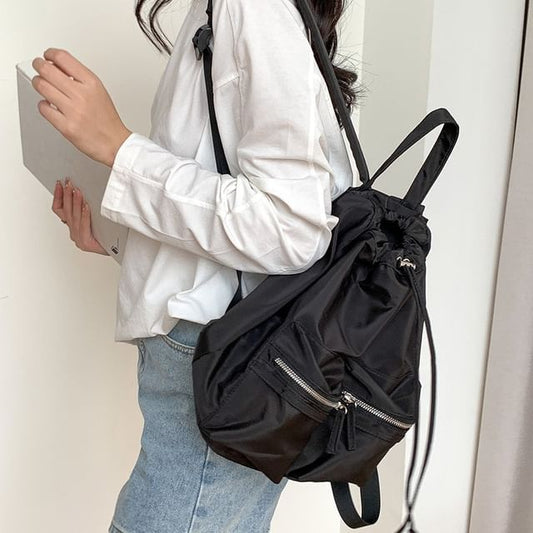 Drawstring Backpack Plain Nylon