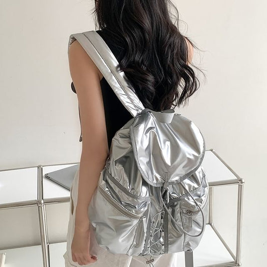 Plain Backpack Flap Drawstring