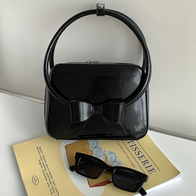 Leather Accent Bow Faux Handbag Plain