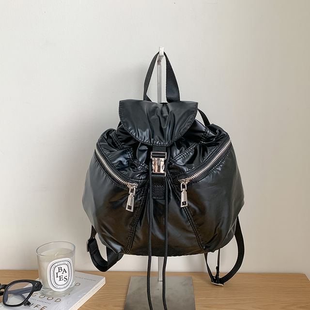 Plain Buckled Backpack Drawstring
