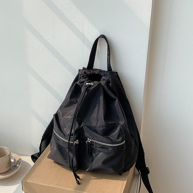 Drawstring Backpack Plain Nylon