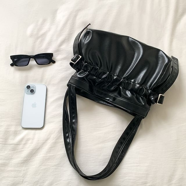 Faux Bag Leather Tote Plain Drawstring