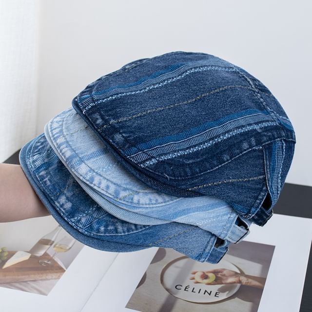 Denim Cap Washed Striped Flat