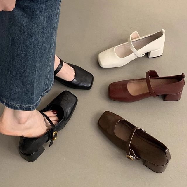 Jane Square-Toe Shoes Chunky Mary Heel