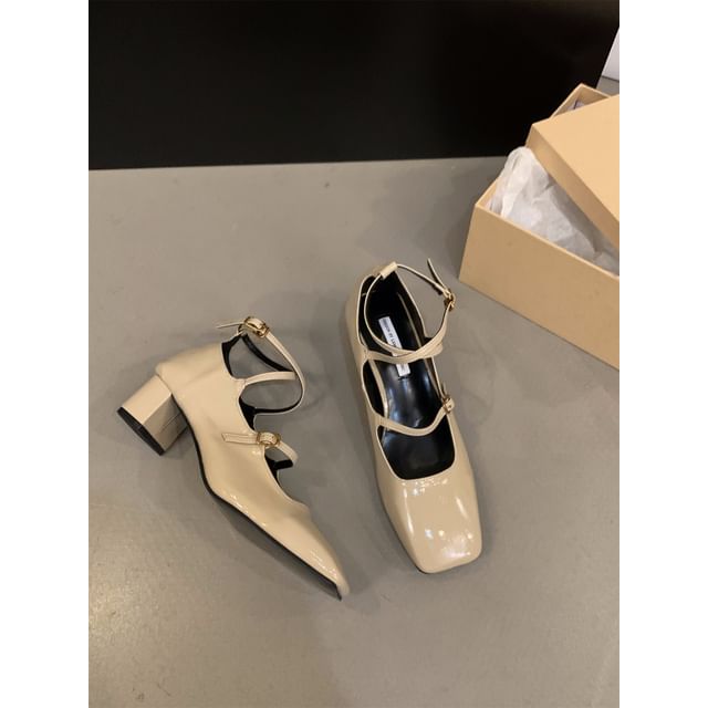 Square-Toe Mary Jane Chunky Shoes Heel