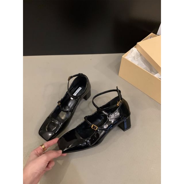 Square-Toe Mary Jane Chunky Shoes Heel