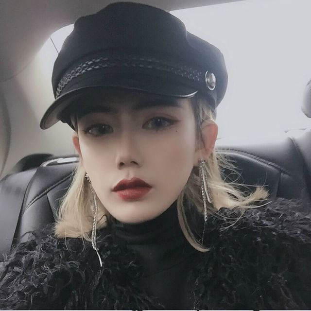 Faux Cap Plain Leather Newsboy