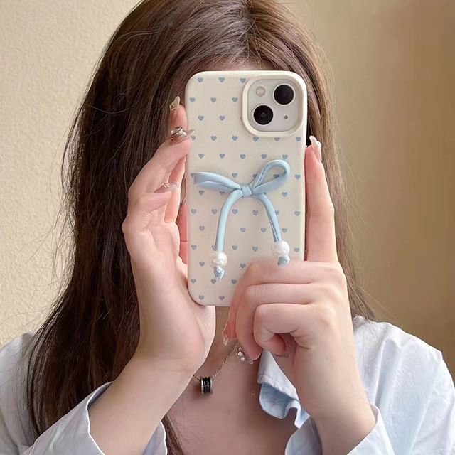 / Leather Phone Case Heart Decoration Faux Set Bow Adhesive