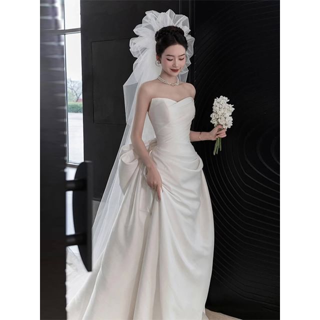 Strapless Gown A-Line Wedding Satin Bow Back