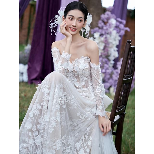 Gown A-Line Long-Sleeve Wedding Lace Off-Shoulder
