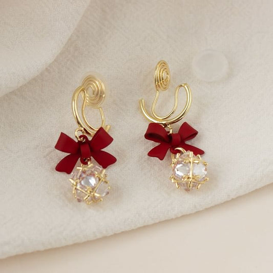 Bow Dangle Caged Alloy Rhinestone Earring