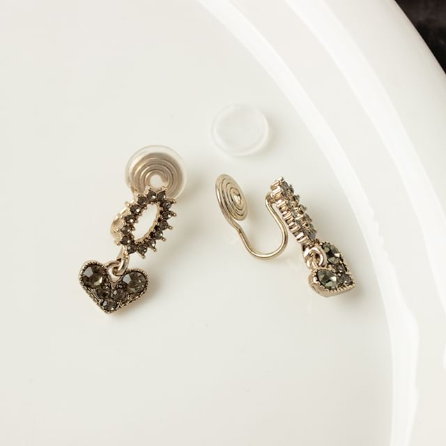 Drop Alloy Rhinestone Earring Flower Heart