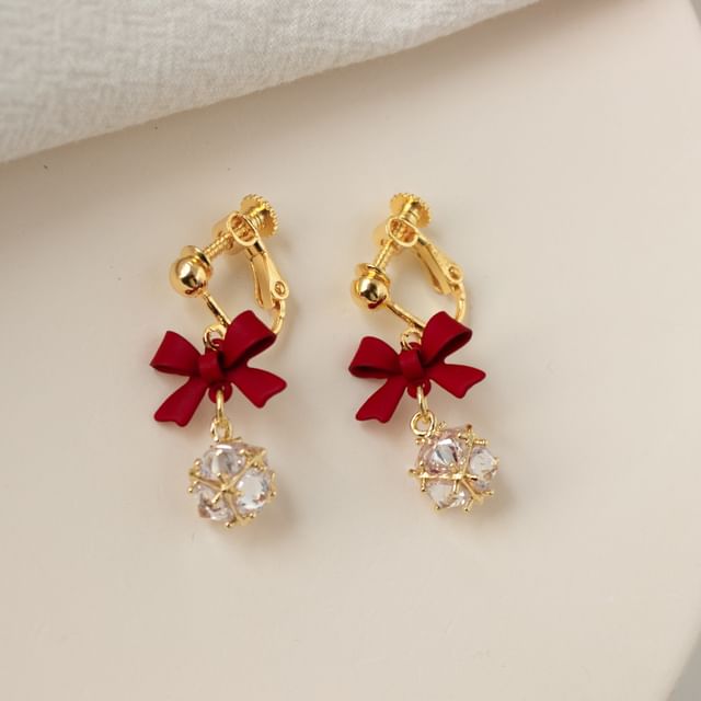 Bow Dangle Caged Alloy Rhinestone Earring