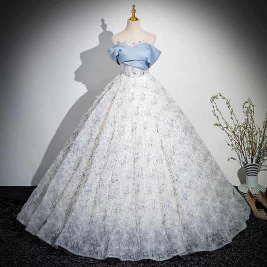 Off-Shoulder A-Line Floral Gown Evening Print