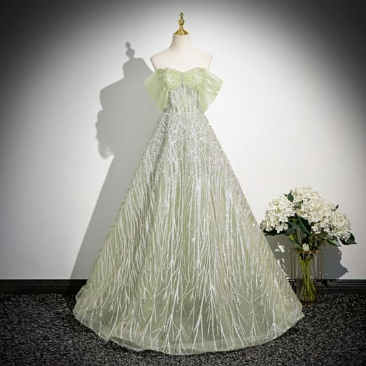 Off-Shoulder Floral A-Line Embroidered Evening Gown