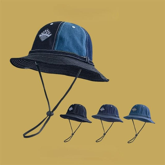 Denim Applique Stitching Bucket Hat Contrast