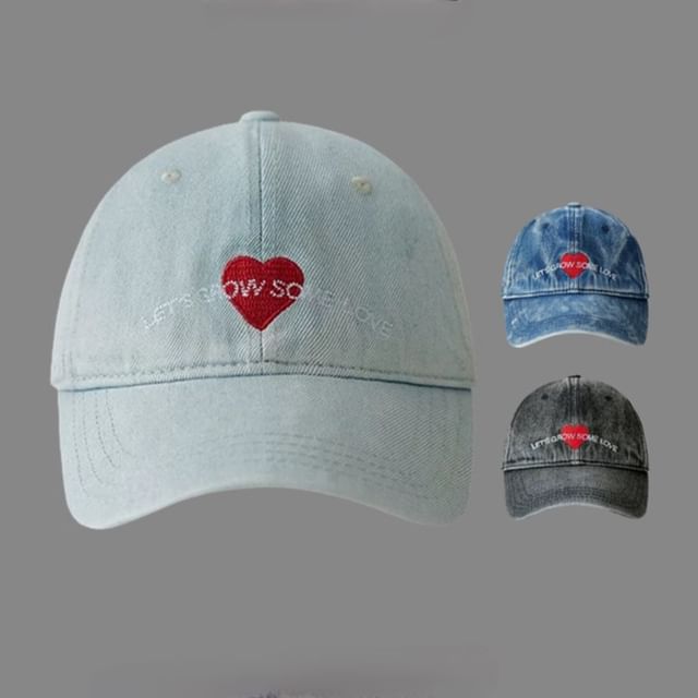 Cap Denim Baseball Heart Embroidered